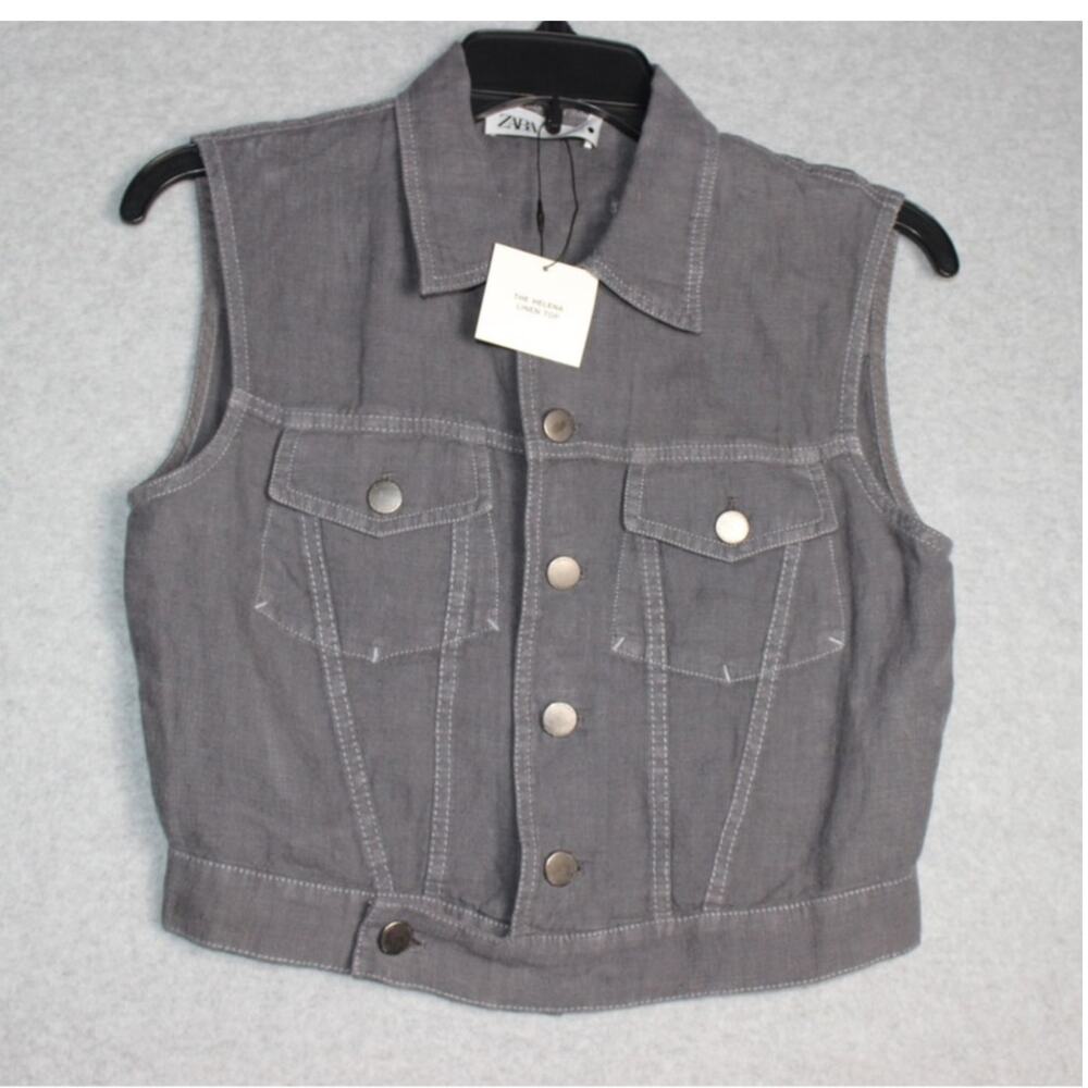 Zara NWT The Helena Linen Top Gray Size XS